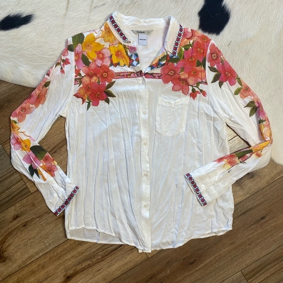 Desigual long-sleeved button down blouse vibrant and colorful floral print - Picture 3 of 9